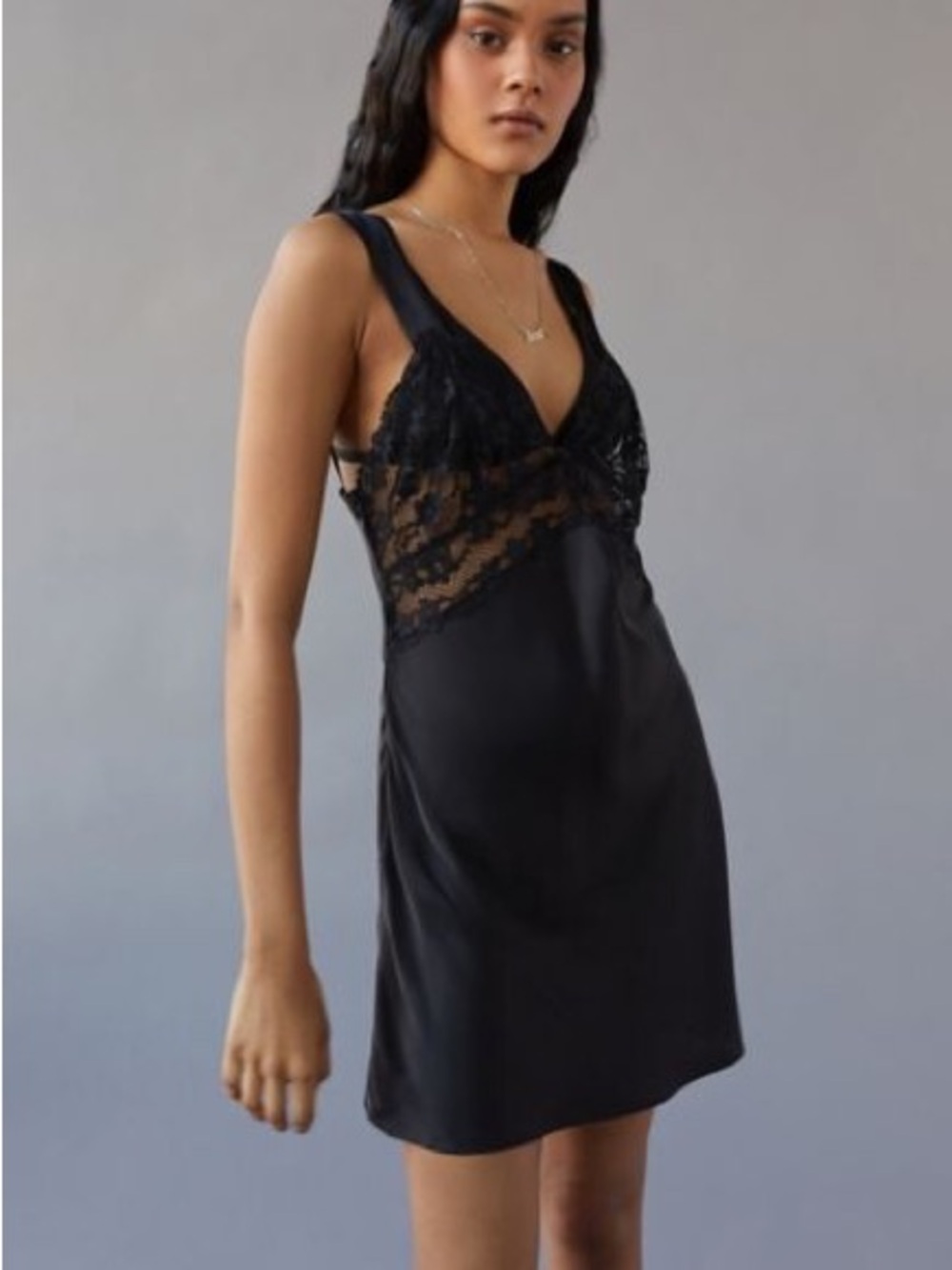Lioness Black Satin and Lace Chemise